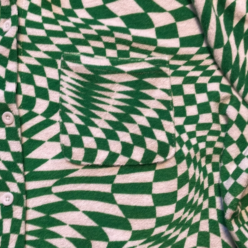 Rue+ Green And White Patterned Collared Button Do… - image 2